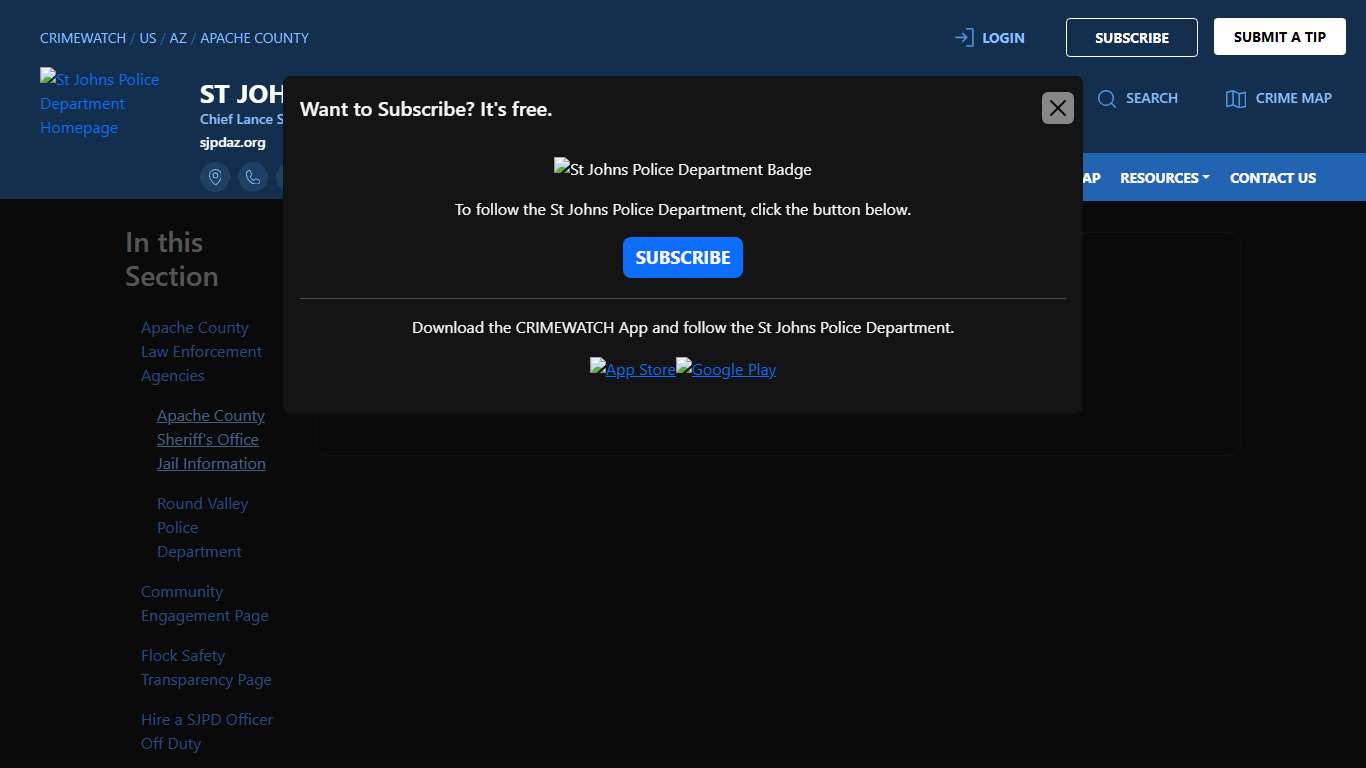 Apache County Sheriff's Office Jail Information St Johns Police Department
